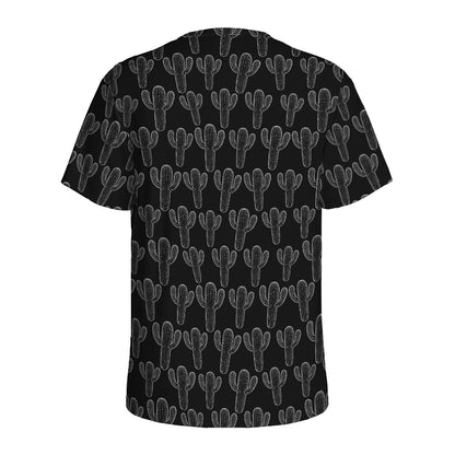 Black And White Cactus Pattern Print Men's Sports T-Shirt