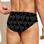 Black And White Cactus Pattern Print Men's Swim Briefs