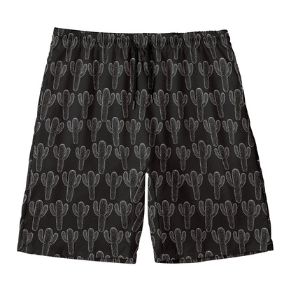 Black And White Cactus Pattern Print Men's Swim Trunks