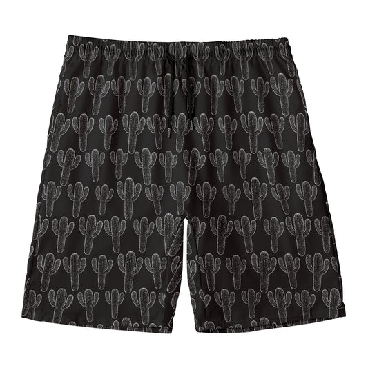 Black And White Cactus Pattern Print Men's Swim Trunks