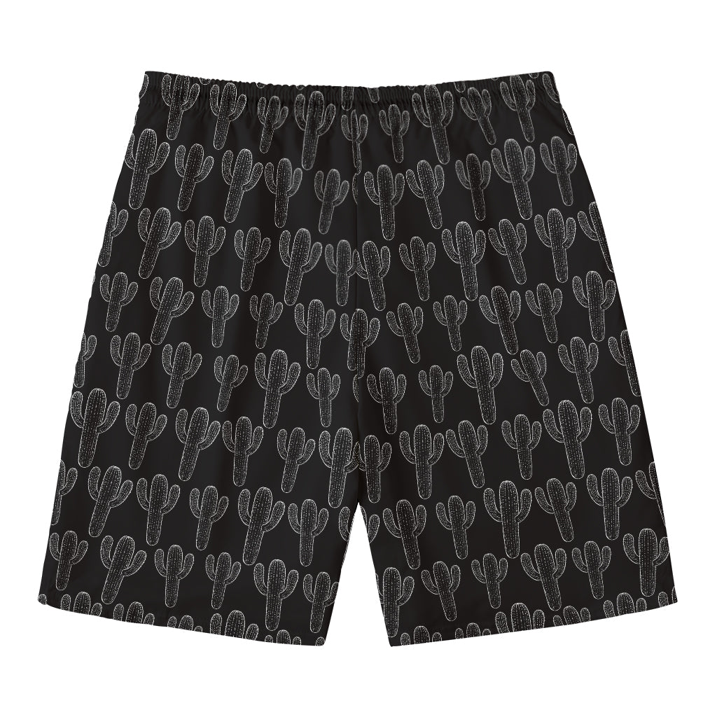 Black And White Cactus Pattern Print Men's Swim Trunks
