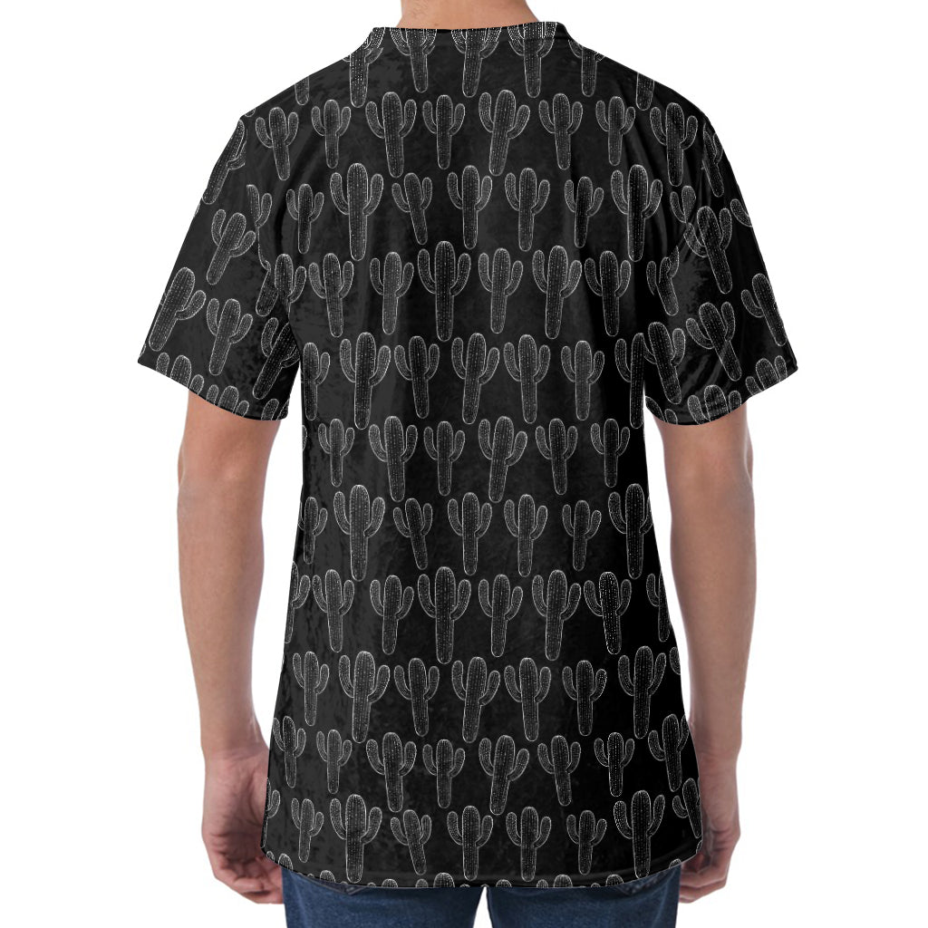 Black And White Cactus Pattern Print Men's Velvet T-Shirt