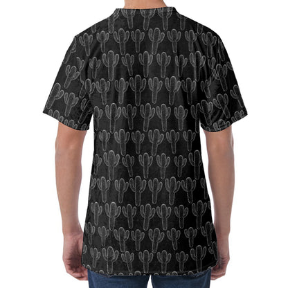 Black And White Cactus Pattern Print Men's Velvet T-Shirt