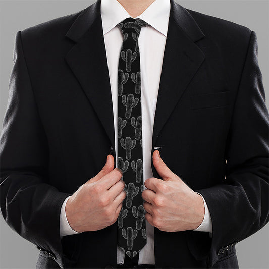 Black And White Cactus Pattern Print Necktie