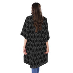 Black And White Cactus Pattern Print Open Front Beach Cover Up
