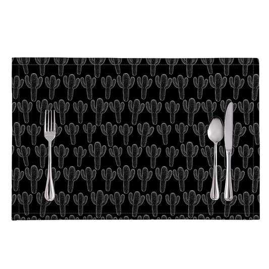 Black And White Cactus Pattern Print Placemat