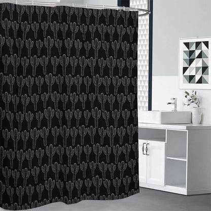 Black And White Cactus Pattern Print Premium Shower Curtain