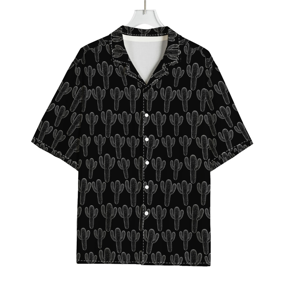 Black And White Cactus Pattern Print Rayon Hawaiian Shirt