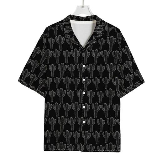 Black And White Cactus Pattern Print Rayon Hawaiian Shirt