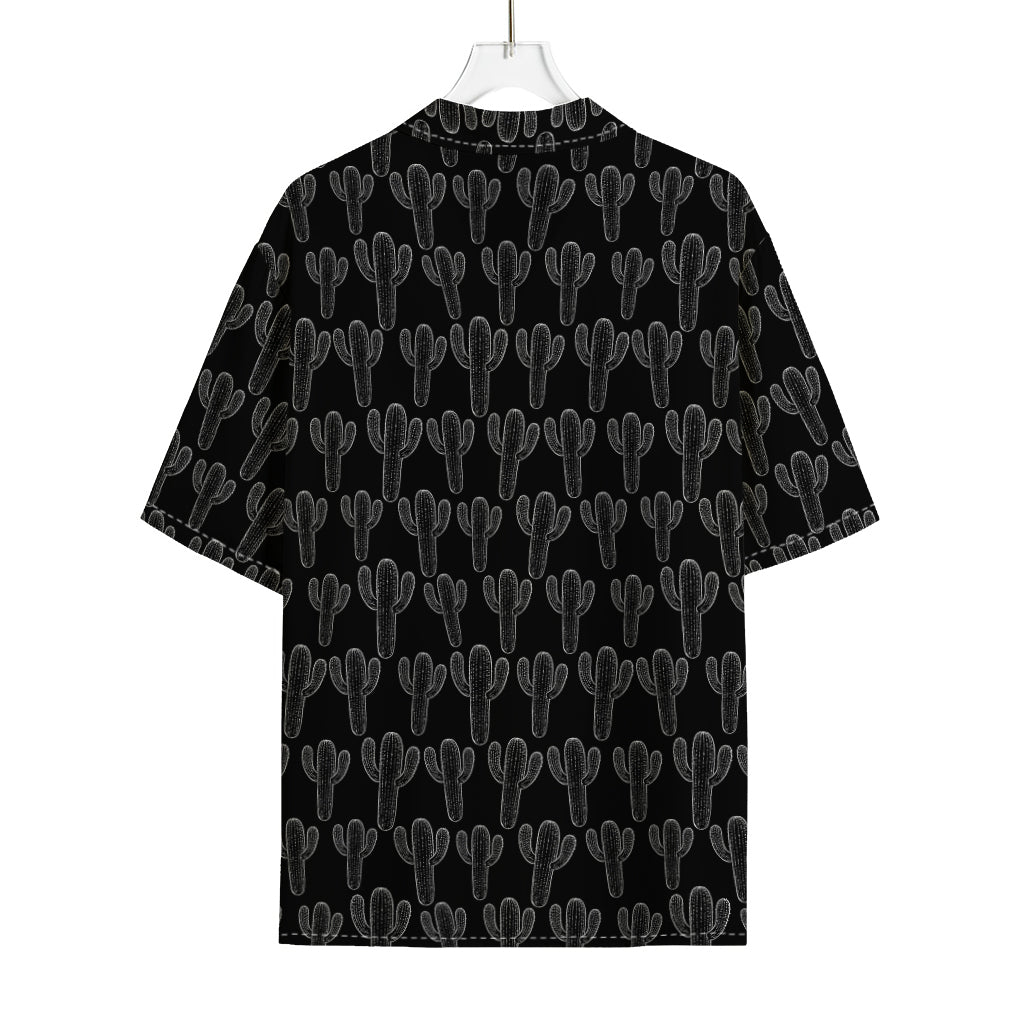 Black And White Cactus Pattern Print Rayon Hawaiian Shirt