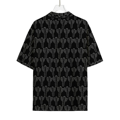 Black And White Cactus Pattern Print Rayon Hawaiian Shirt
