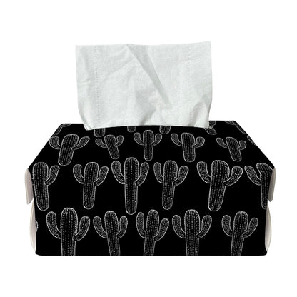 Black And White Cactus Pattern Print Rectangle Tissue Box Cover