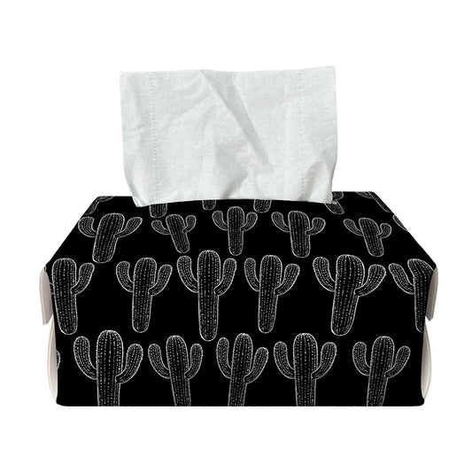 Black And White Cactus Pattern Print Rectangle Tissue Box Cover
