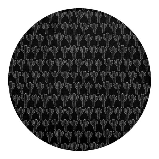 Black And White Cactus Pattern Print Round Blanket