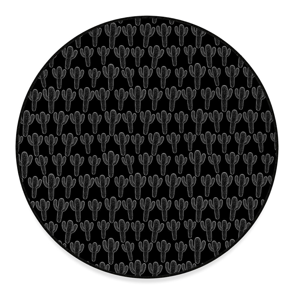 Black And White Cactus Pattern Print Round Floor Mat