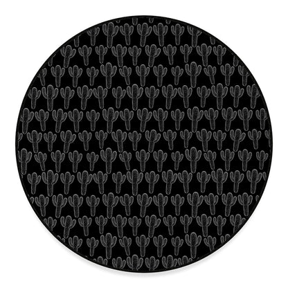 Black And White Cactus Pattern Print Round Floor Mat