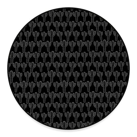 Black And White Cactus Pattern Print Round Floor Mat