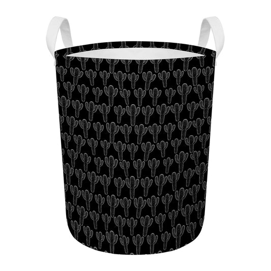 Black And White Cactus Pattern Print Round Laundry Basket