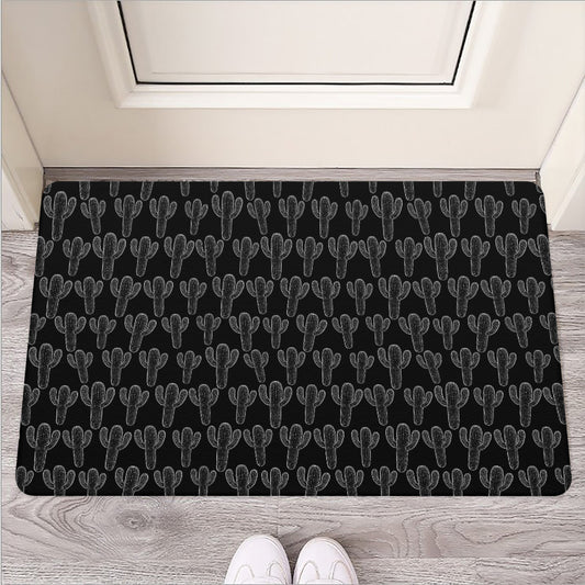 Black And White Cactus Pattern Print Rubber Doormat