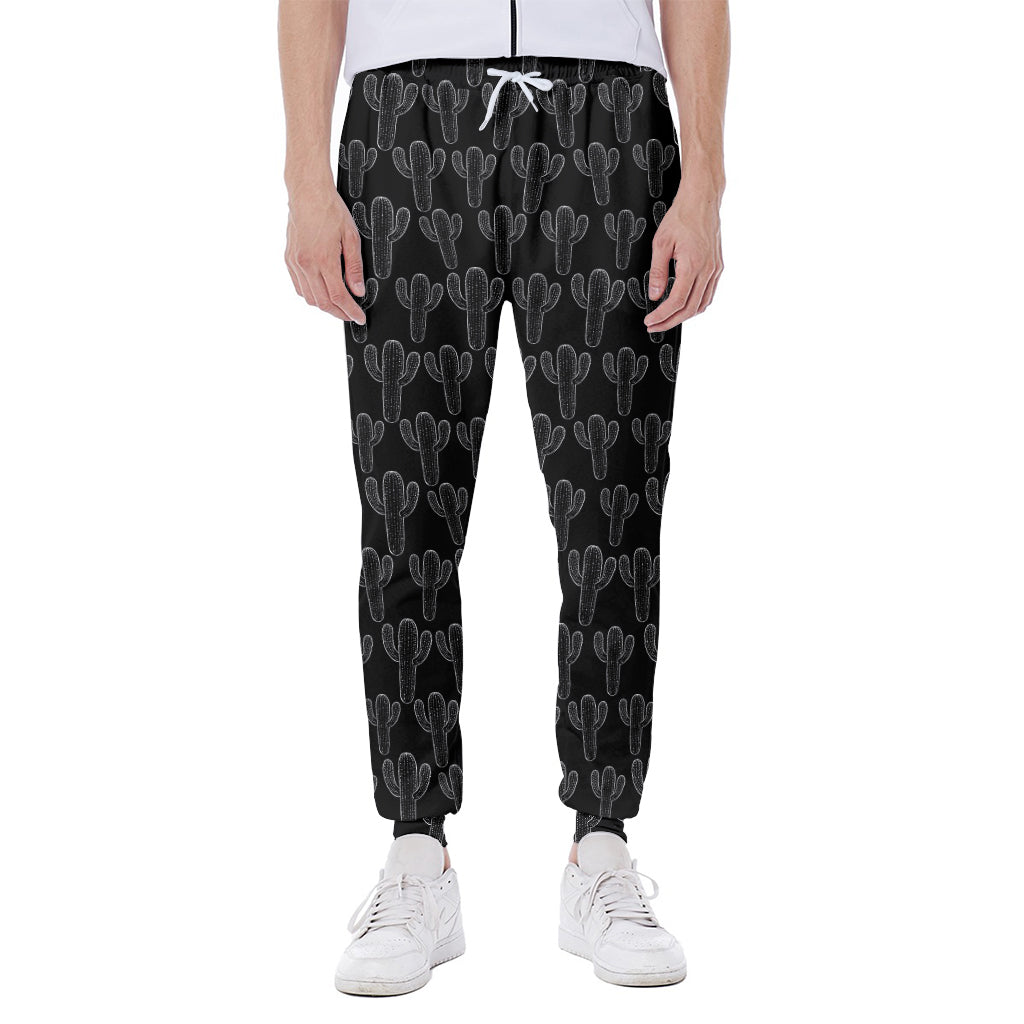 Black And White Cactus Pattern Print Scuba Joggers
