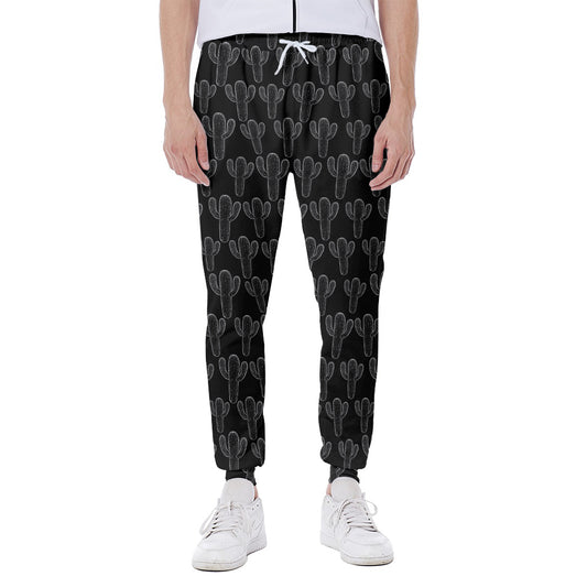 Black And White Cactus Pattern Print Scuba Joggers