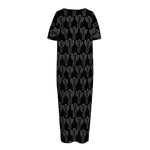 Black And White Cactus Pattern Print Short Sleeve Long Nightdress