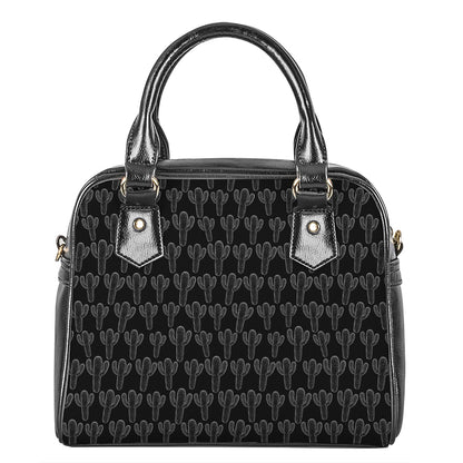 Black And White Cactus Pattern Print Shoulder Handbag