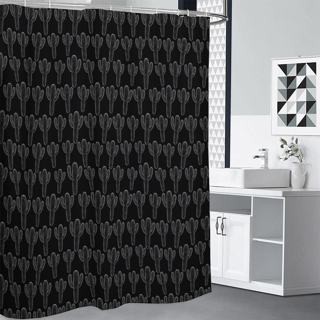 Black And White Cactus Pattern Print Shower Curtain