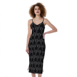 Black And White Cactus Pattern Print Slim Fit Midi Cami Dress