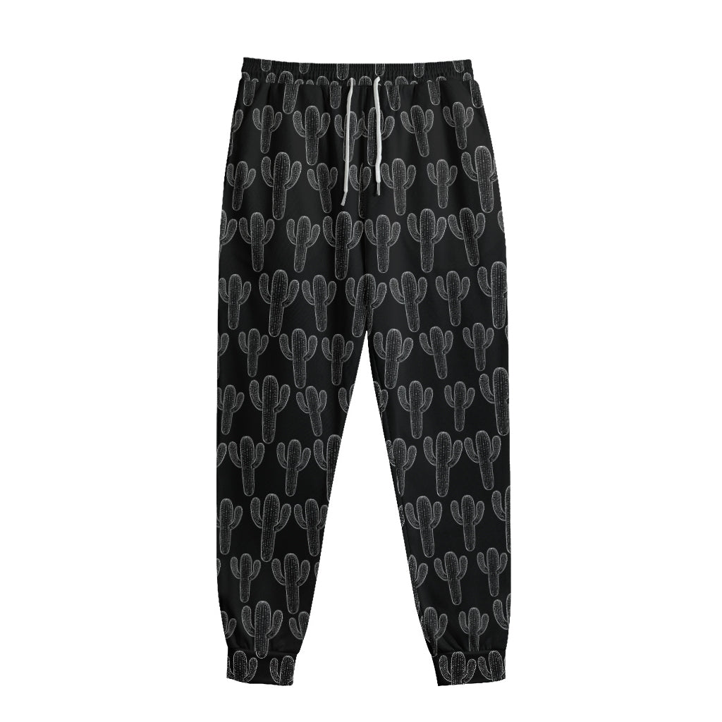 Black And White Cactus Pattern Print Sweatpants