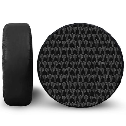Black And White Cactus Pattern Print Tire Cover