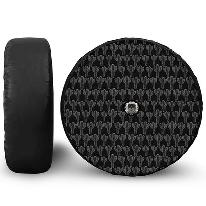 Black And White Cactus Pattern Print Tire Cover With Camera Hole