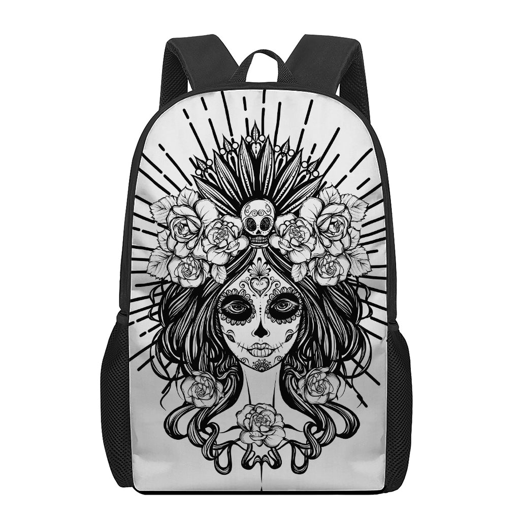 Black And White Calavera Girl Print 17 Inch Backpack