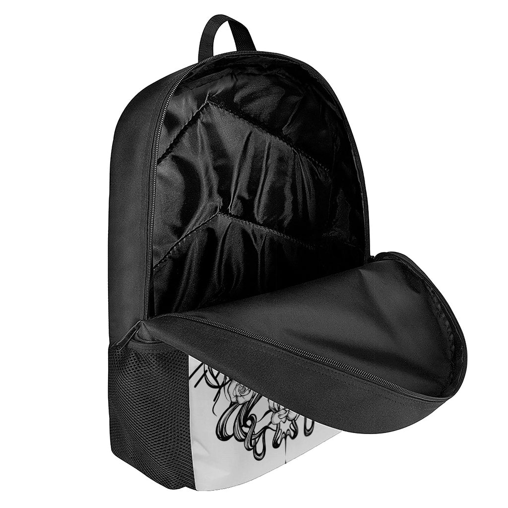 Black And White Calavera Girl Print 17 Inch Backpack