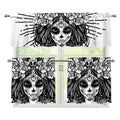 Black And White Calavera Girl Print 3 Piece Kitchen Curtains