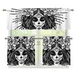 Black And White Calavera Girl Print 3 Piece Kitchen Curtains