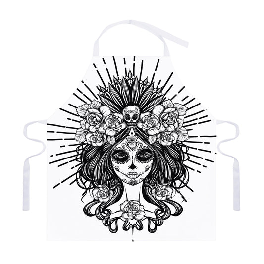 Black And White Calavera Girl Print Adjustable Apron