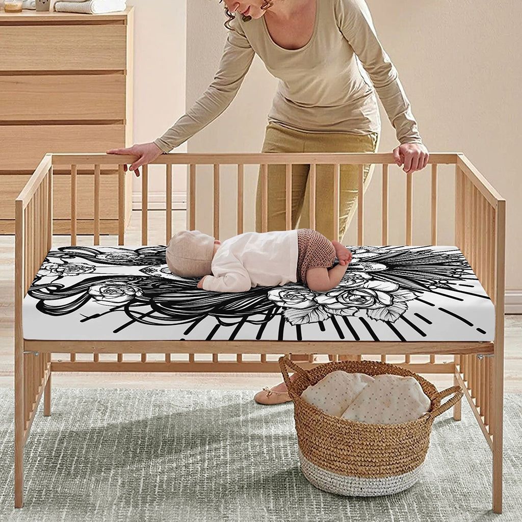 Black And White Calavera Girl Print Baby Crib Sheet