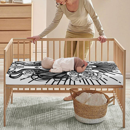Black And White Calavera Girl Print Baby Crib Sheet