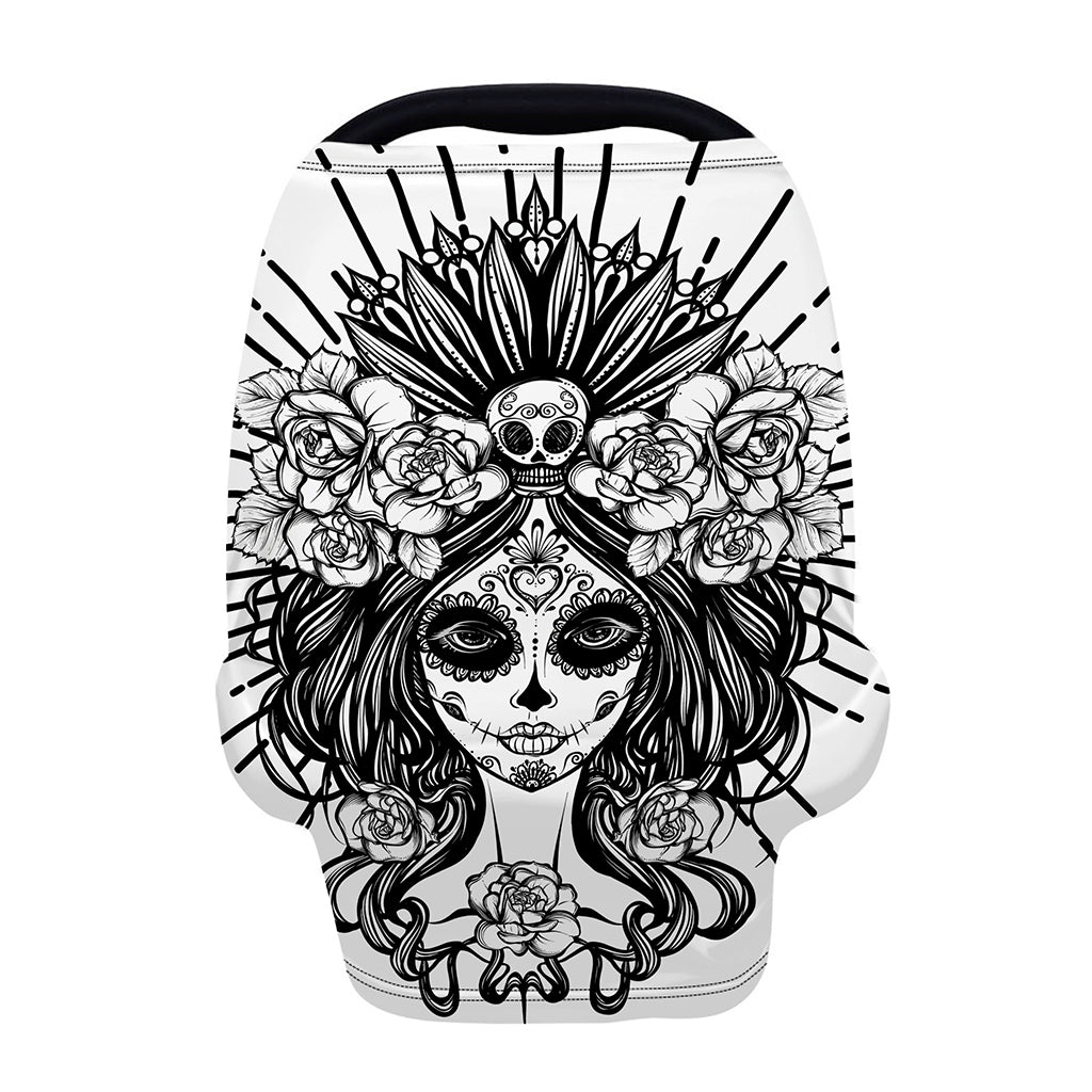 Black And White Calavera Girl Print Baby Seat Cover
