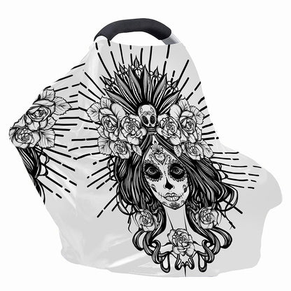 Black And White Calavera Girl Print Baby Seat Cover
