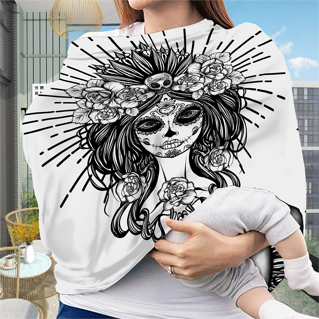Black And White Calavera Girl Print Baby Seat Cover