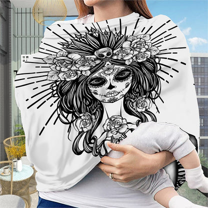 Black And White Calavera Girl Print Baby Seat Cover