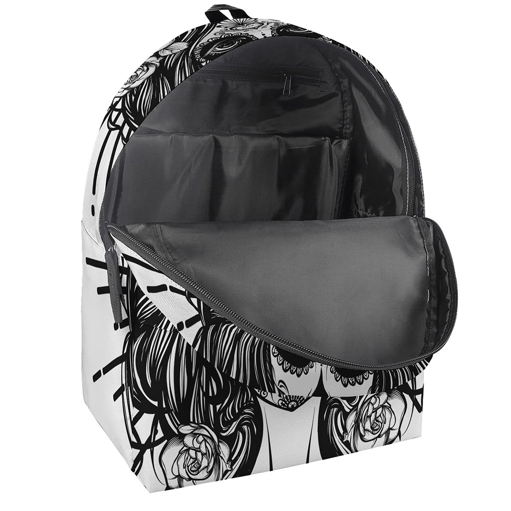 Black And White Calavera Girl Print Backpack