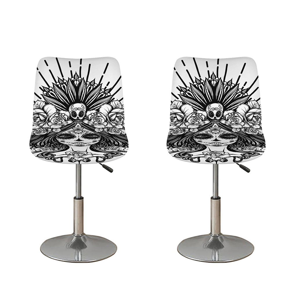 Black And White Calavera Girl Print Bar Stool Covers