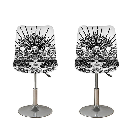 Black And White Calavera Girl Print Bar Stool Covers