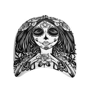 Black And White Calavera Girl Print Baseball Cap