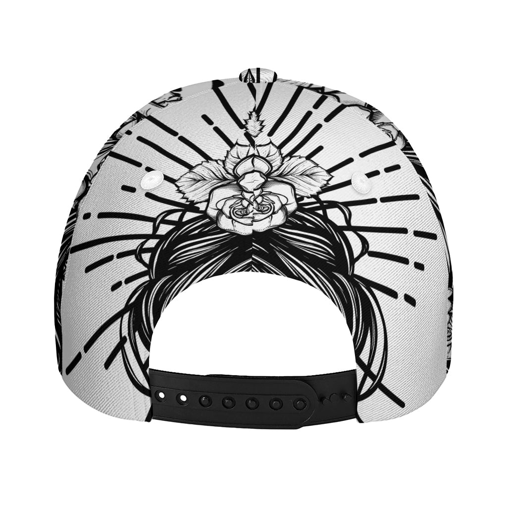 Black And White Calavera Girl Print Baseball Cap