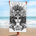Black And White Calavera Girl Print Beach Towel