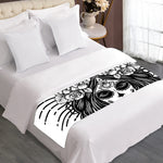 Black And White Calavera Girl Print Bed Runner
